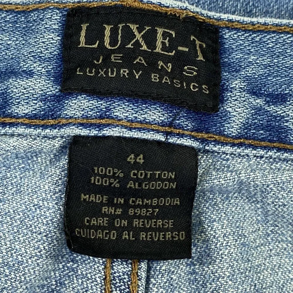 LUXE-T Luxury Basics Relaxed Fit Men's Blue Jeans‎ Size 42x33 Distressed Hem